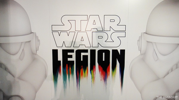 Star Wars Legion art exhibit logo. The Sagacast photo gallery of the Star Wars Legion art exhibit featuring 300 custom decorated mini Stormtrooper helmets by artists and celebrities around the world. Photo credit: Erik C. Andersen.