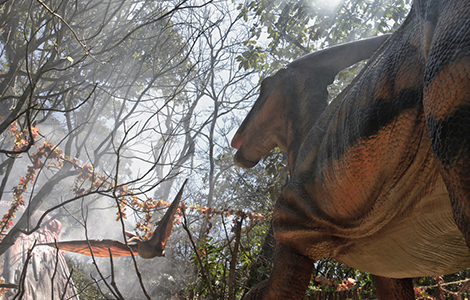 Dinossauros fazem parte da paisagem do Zoológico. Foto: Divulgação.