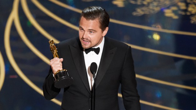 Leonardo DiCaprio accepts the award for best actor in a leading role for “The Revenant” at the Oscars on Sunday, Feb. 28, 2016, at the Dolby Theatre in Los Angeles. (Photo by Chris Pizzello/Invision/AP)